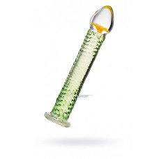 Фаллоимитатор Sexus Glass с декоративным цветком и стимулирующими точками, зеленый 16,5 см