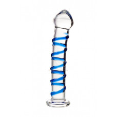 Фаллоимитатор Sexus Glass с синей спиралью, бесцветный, 17 см