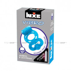 Эрекционное кольцо Luxe Vibro Дьявол в доспехах + презерватив, голубое