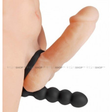 Насадка с вибрацией Double Fun Cock Ring with Double Penetration Vibe XR Brands черный